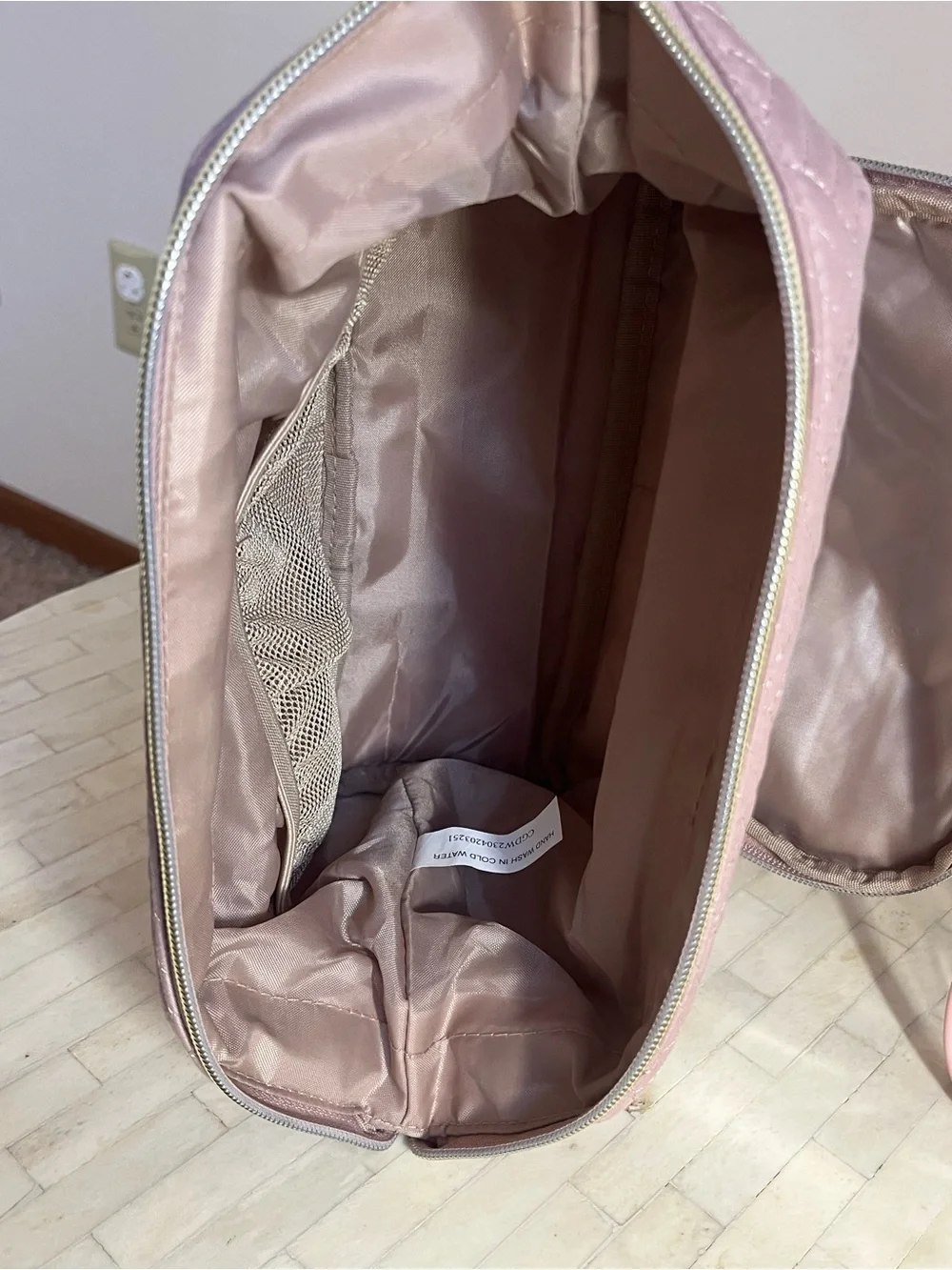 Bagsmart Pink Quilted Cosmetic Bag with Clear Pink-Trim Pouch
